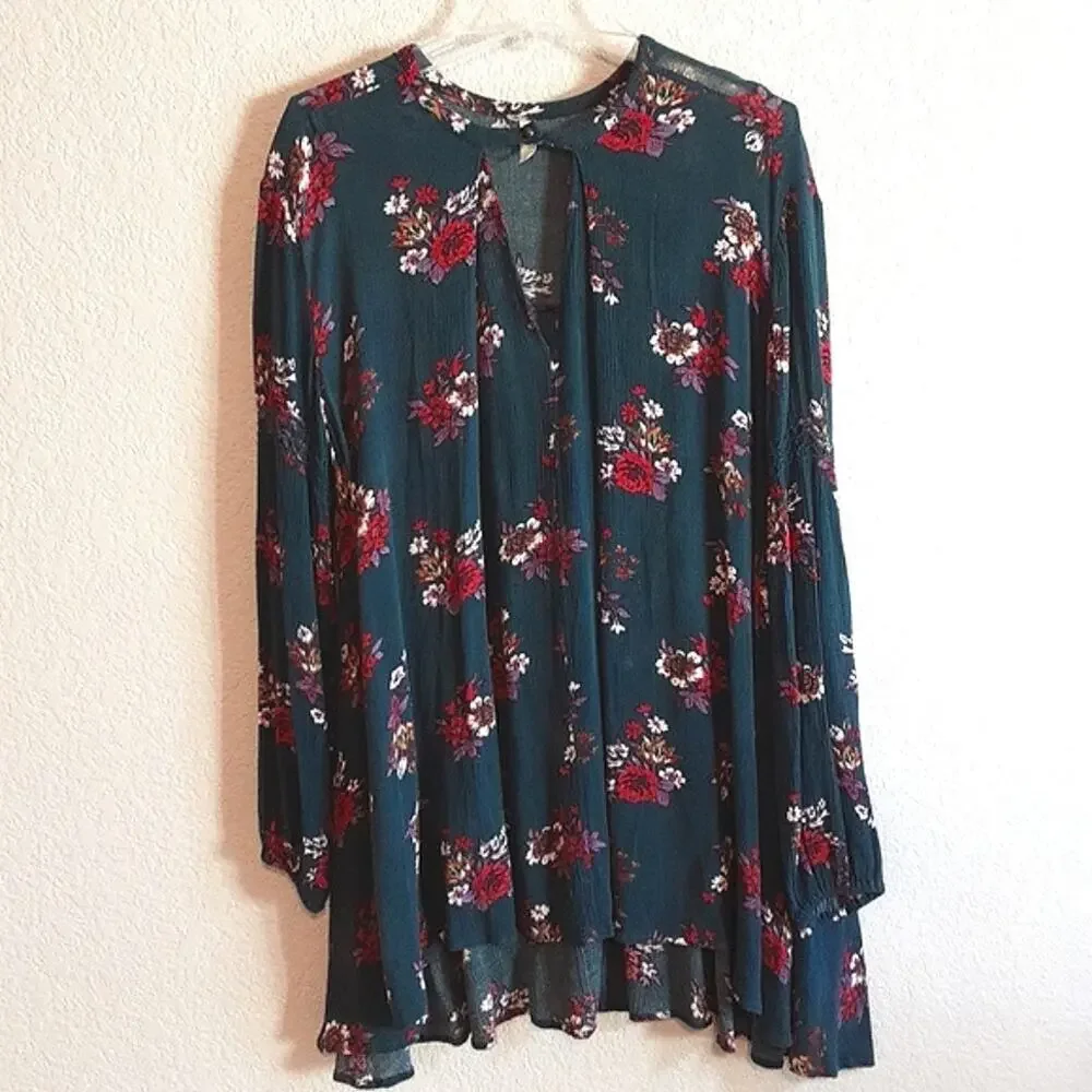 Free People  Electric Orchard Tunic Mini Trapeze Swing Teal Dress S Whimsigoth